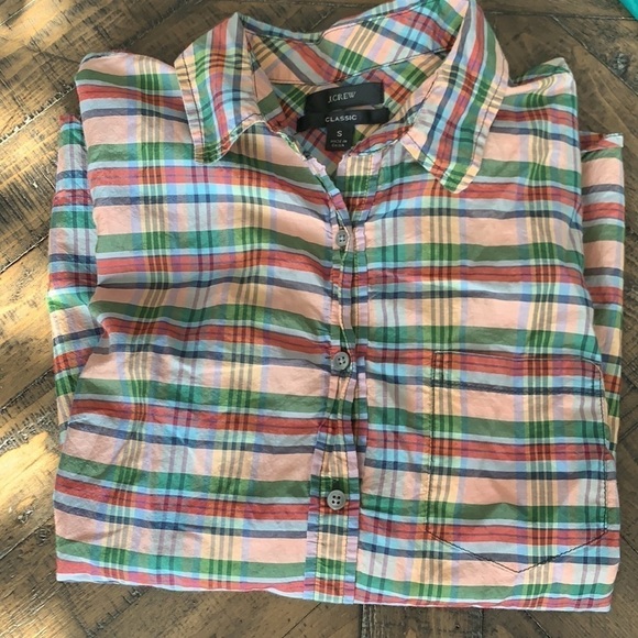 J. Crew Tops - J Crew Pastel Plaid Popover Classic Fit long sleeve shirt